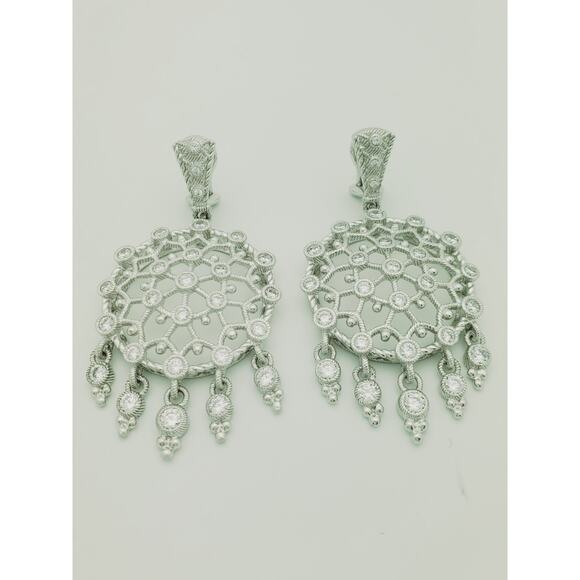 Judith Ripka 925 Sterling Silver CZ Diamonique Dangle Drop Earrings Signed - Picture 1 of 7